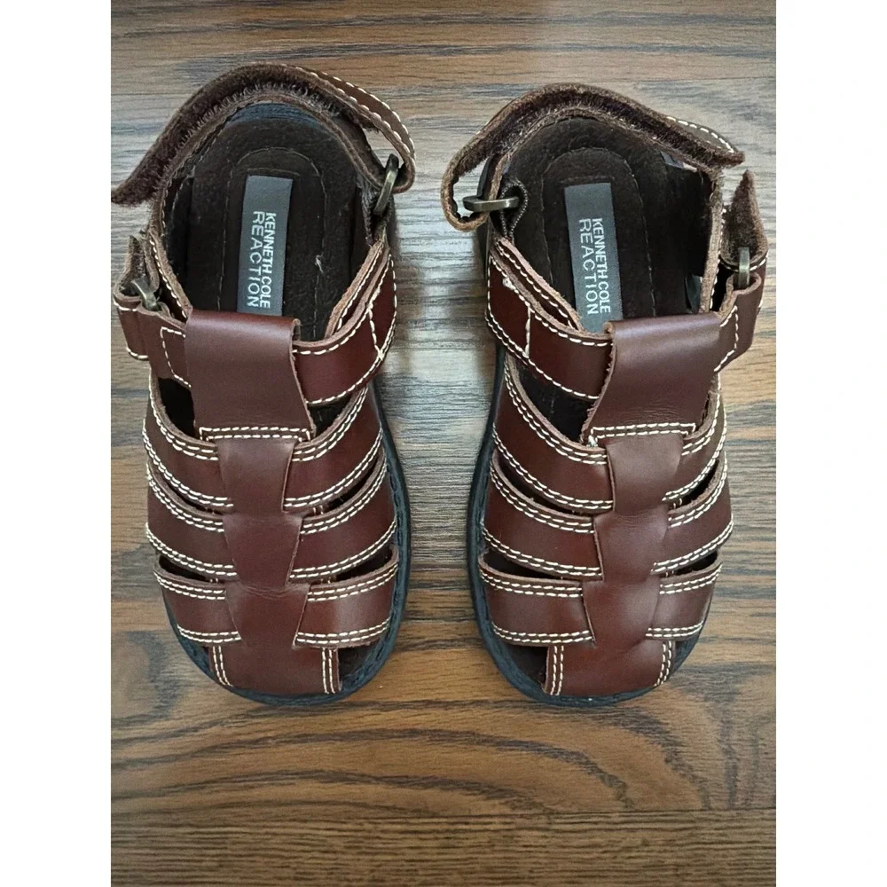 Kenneth Cole Reaction Kids Brown Fisherman Sandals Hook and Loop Sz 10 Kids NEW
